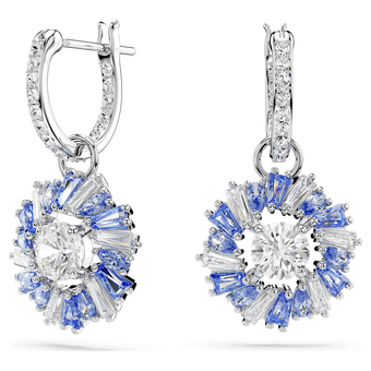 swarovski أقراط متدلية idyllia، على شكل زهرة، لون أزرق، طلاء روديوم