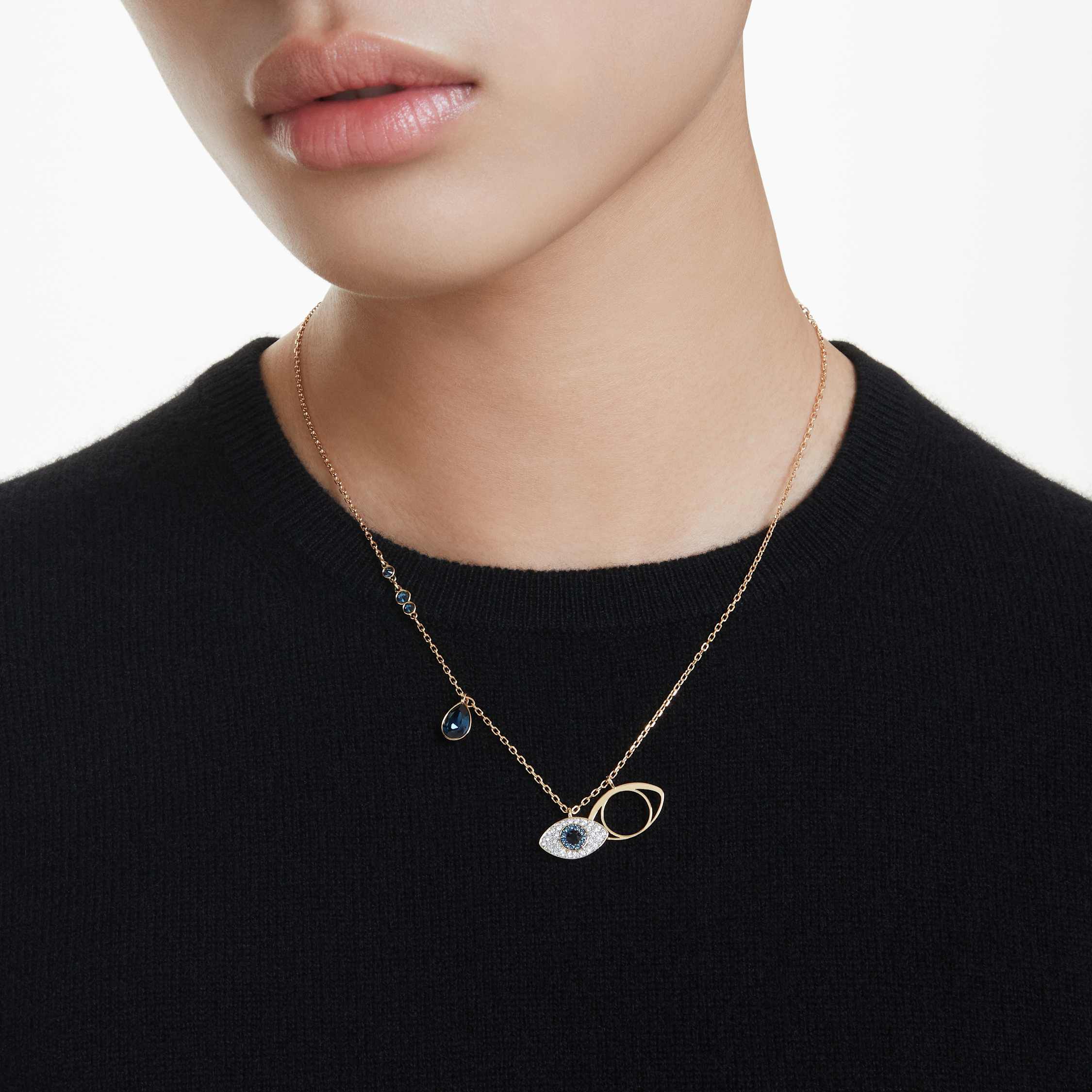 swarovski قلادة symbolica، عين الحسود، لون أزرق، طلاء باللون الذهبي