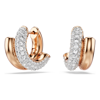 swarovski أقراط حلقية dextera، قطع مُستدير، حجم صغير، لون أبيض، لمسة نهائية من الذهب الوردي عيار 18 قيراط