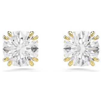 swarovski أقراط دبوسية stilla، قطع مُستدير، لون أبيض، لمسة نهائية من الذهب عيار 18 قيراط