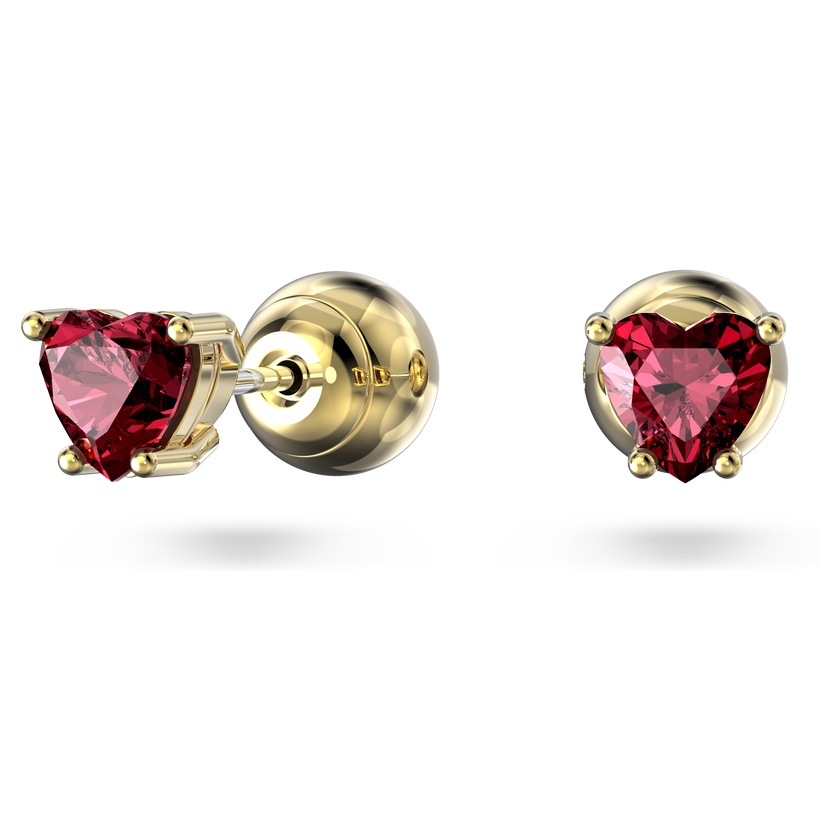 swarovski أقراط دبوسية chroma، على شكل قلب، لون أحمر، طلاء بلون ذهبي