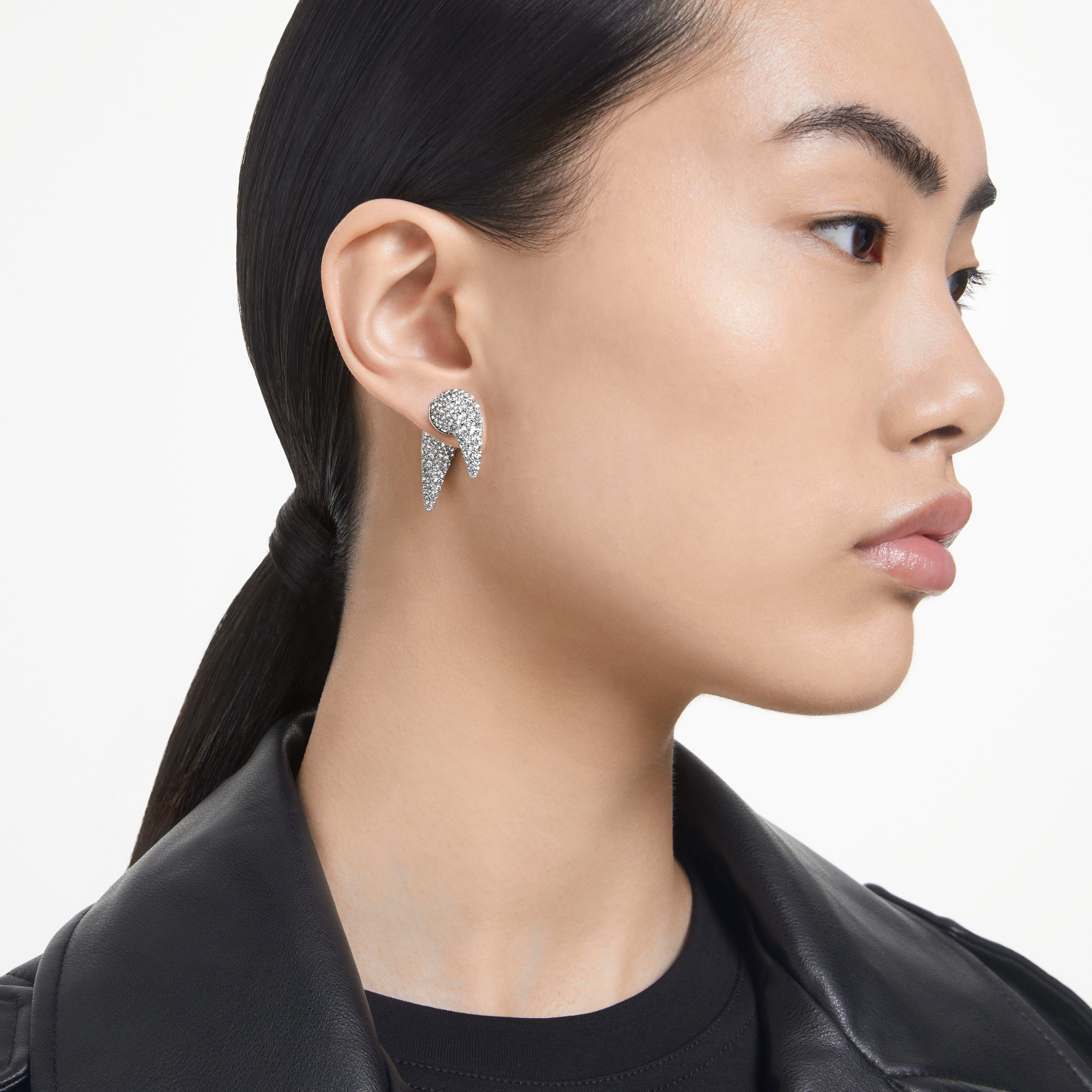 swarovski أقراط دبوسية luna، على شكل هلال، لون أبيض، طلاء روديوم