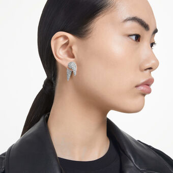 swarovski أقراط دبوسية luna، على شكل هلال، لون أبيض، طلاء روديوم