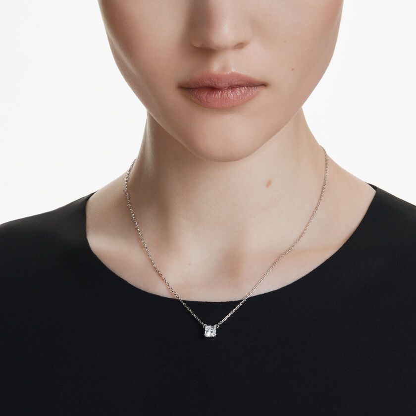 swarovski قلادة stilla attract، قطع مستدير، قمر، لون أبيض، طلاء روديوم