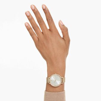 swarovski clarica watch  swiss made  metal bracelet  gold tone  gold tone finish