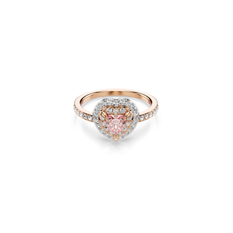 swarovski خاتم موتيف one، قطع على شكل قلب، أحجار كريستال صغيرة متراصة، شكل قلب، لون وردي، لمسة نهائية من معادن مختلطة