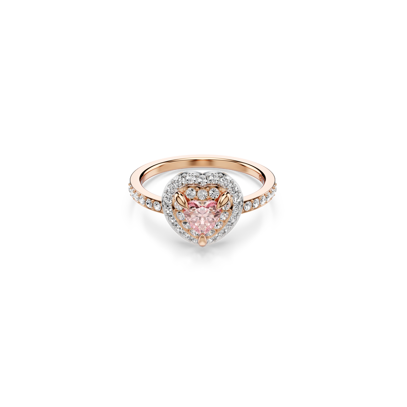 swarovski خاتم موتيف one، قطع على شكل قلب، أحجار كريستال صغيرة متراصة، شكل قلب، لون وردي، لمسة نهائية من معادن مختلطة