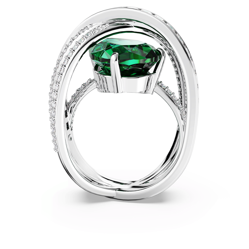 swarovski خاتم كوكتيل hyperbola، زركونيا محايدة الكربون، قطع متنوع، إطار رباعي، لون أخضر، طلاء روديوم