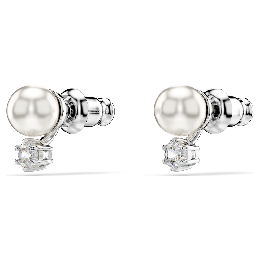 swarovski أقراط دبوسية matrix، لؤلؤة كريستال، قطع مستدير، لون أبيض، طلاء روديوم