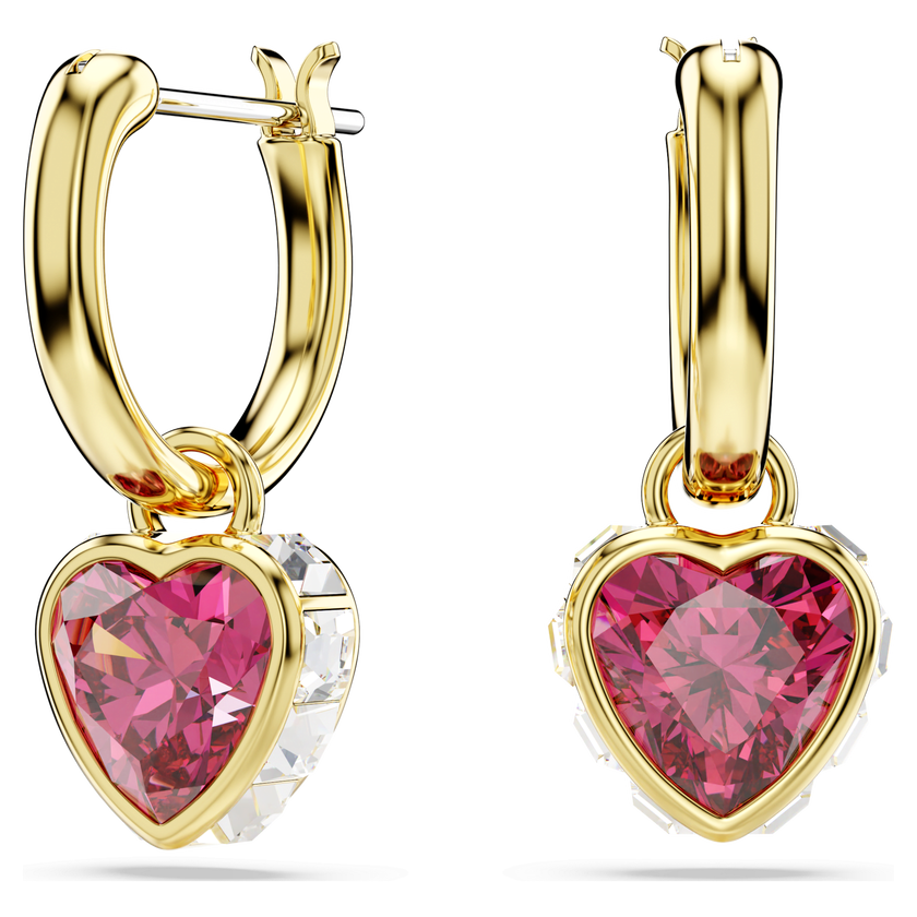 swarovski أقراط متدلية chroma، شكل قلب، لون أحمر، طلاء بلون ذهبي
