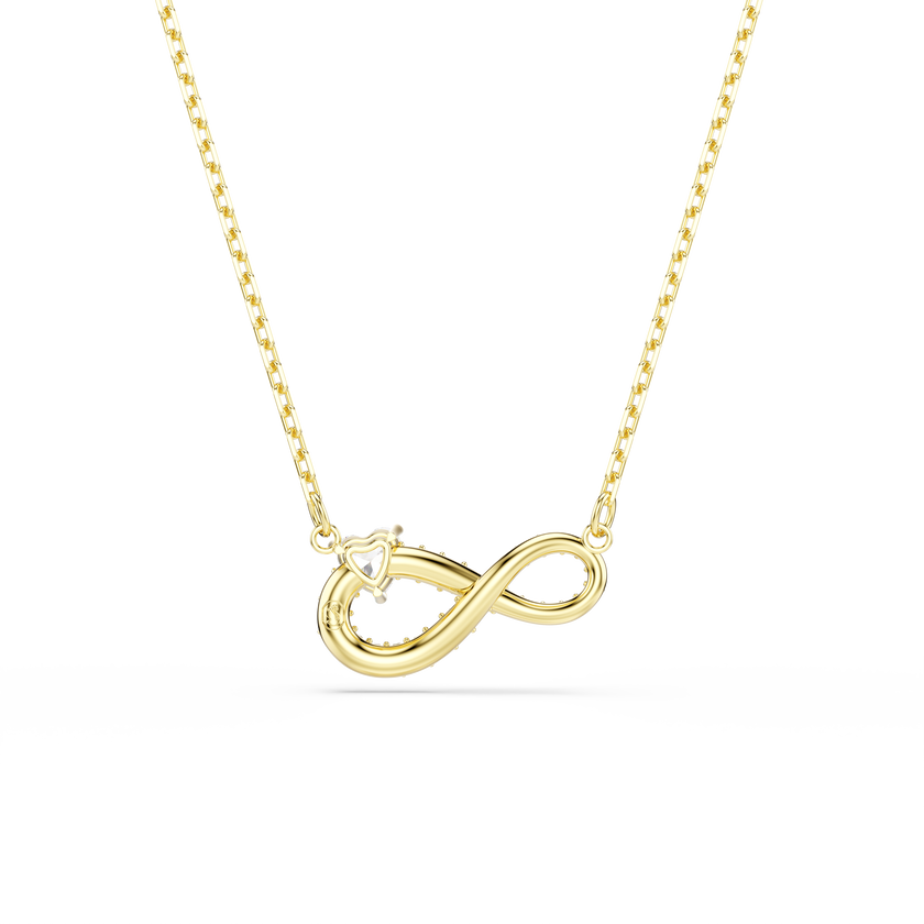 swarovski عقد hyperbola، قطع على شكل قلب، أحجار كريستال صغيرة متراصة، شكل إنفينيتي، لون أبيض، طلاء باللون الذهبي