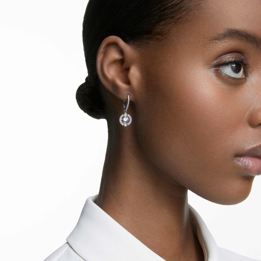 swarovski أقراط متدلية una، قطع مستدير، لون أبيض، طلاء روديوم