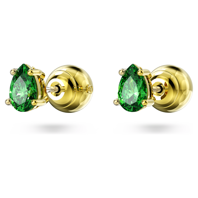 swarovski أقراط دبوسية chroma، قطع على شكل كمثري، لون أخضر، طلاء بلون ذهبي