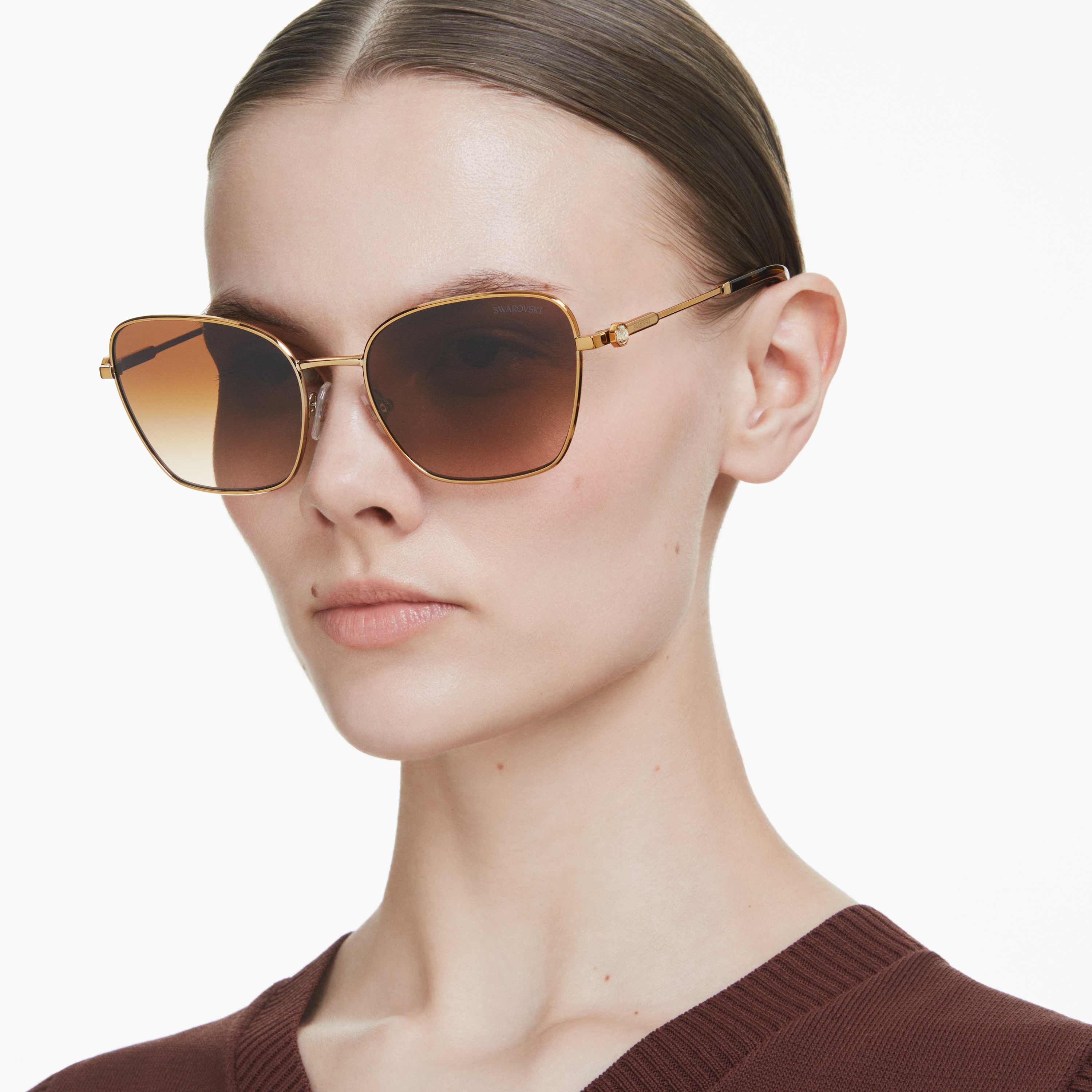swarovski نظارة شمسية، شكل مربع، sk7029، لون ذهبي