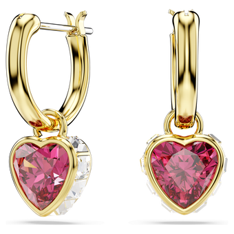 swarovski أقراط متدلية chroma، شكل قلب، لون أحمر، طلاء بلون ذهبي