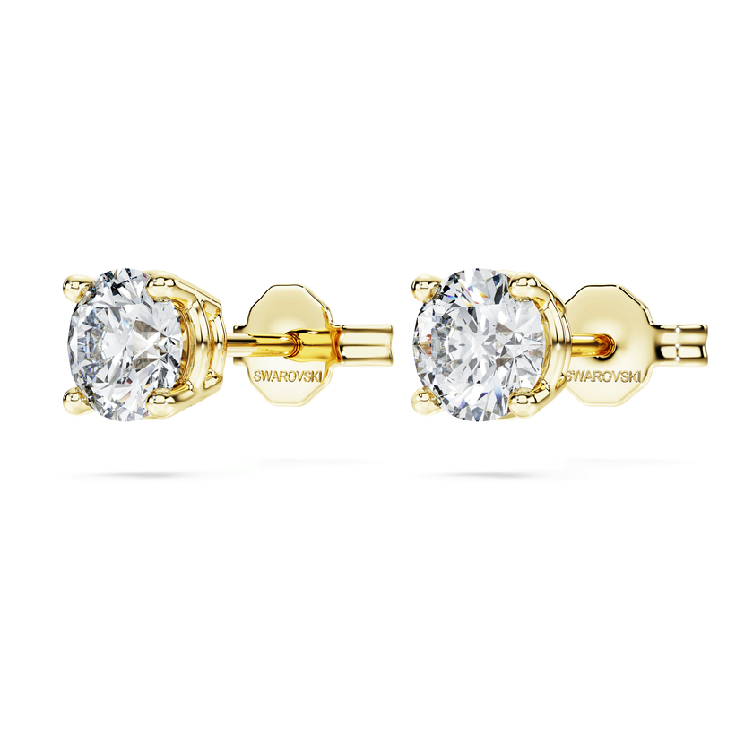 swarovski أقراط سوليتير دبوسية eternity، ألماس مُصنع في المختبر بإجمالي 1 قيراط، شكل دائري، ذهب أصفر عيار 18