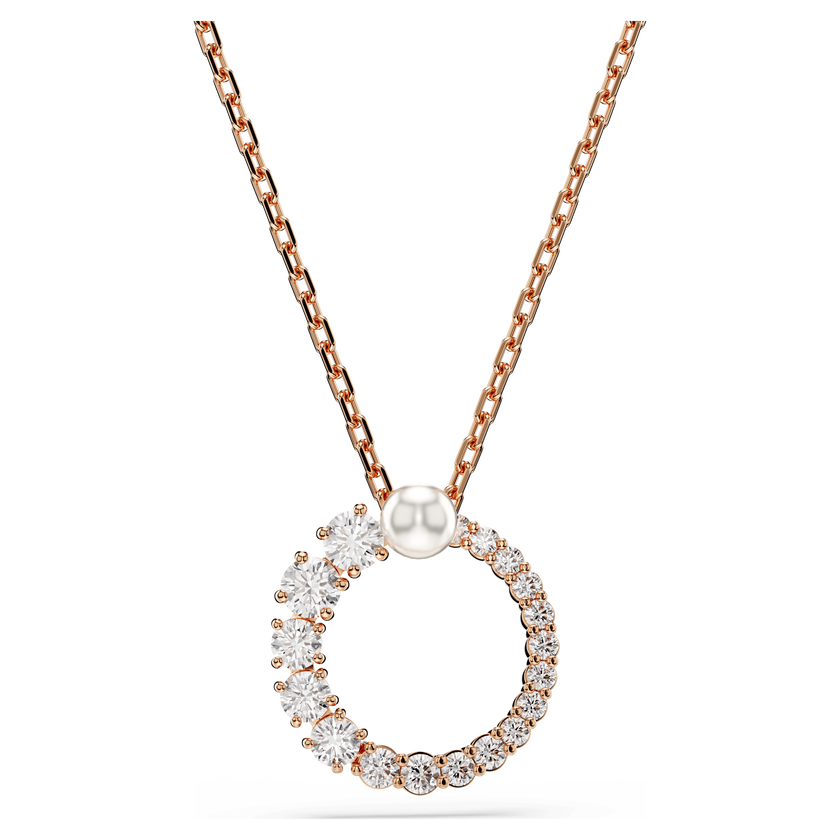 swarovski قلادة matrix، لؤلؤة كريستال، قطع مستدير، لون أبيض، طلاء باللون الذهبي الوردي