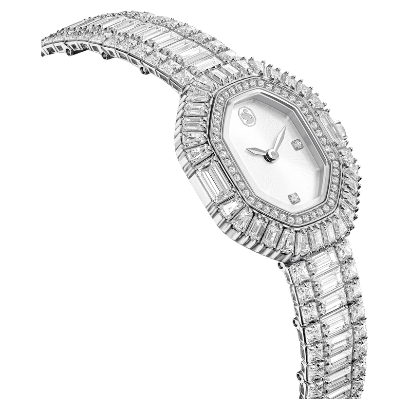 swarovski ساعة يد matrix octagon، قطع باغيت، سوار معدني، لون فضي، ستانلس ستيل