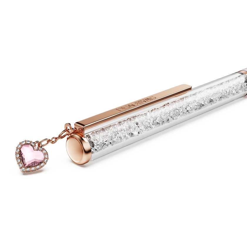 swarovski قلم حبر جاف crystalline، شكل قلب، لون وردي، طلاء وردي لامع، طلاء باللون الذهبي الوردي
