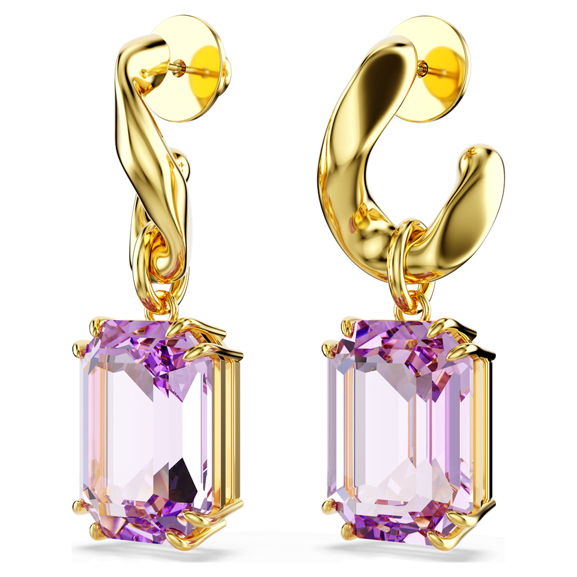 swarovski أقراط متدلية millenia، قطع مُثمَّن، لون أرجواني، طلاء باللون الذهبي