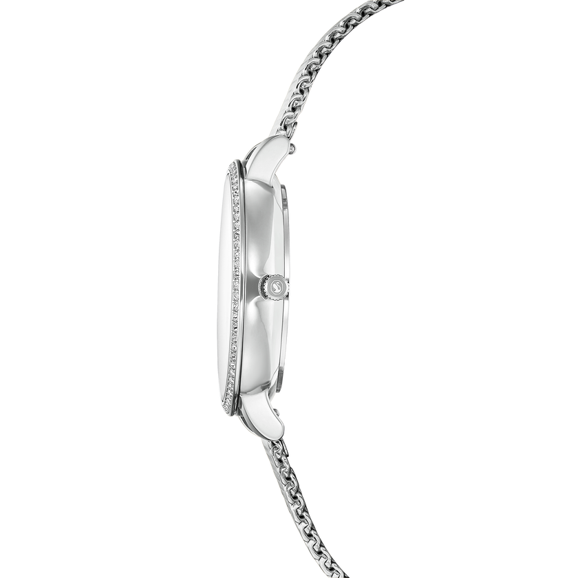 swarovski ساعة clarica، صناعة سويسرية، سوار معدني، لون فضي، ستانلس ستيل