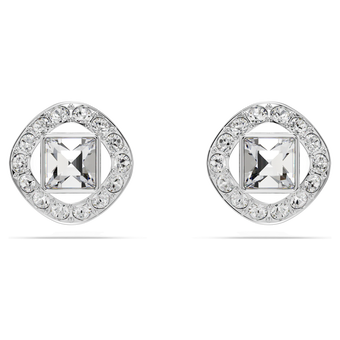 swarovski أقراط دبوسية una angelic، قطع مربع، لون أبيض، طلاء روديوم