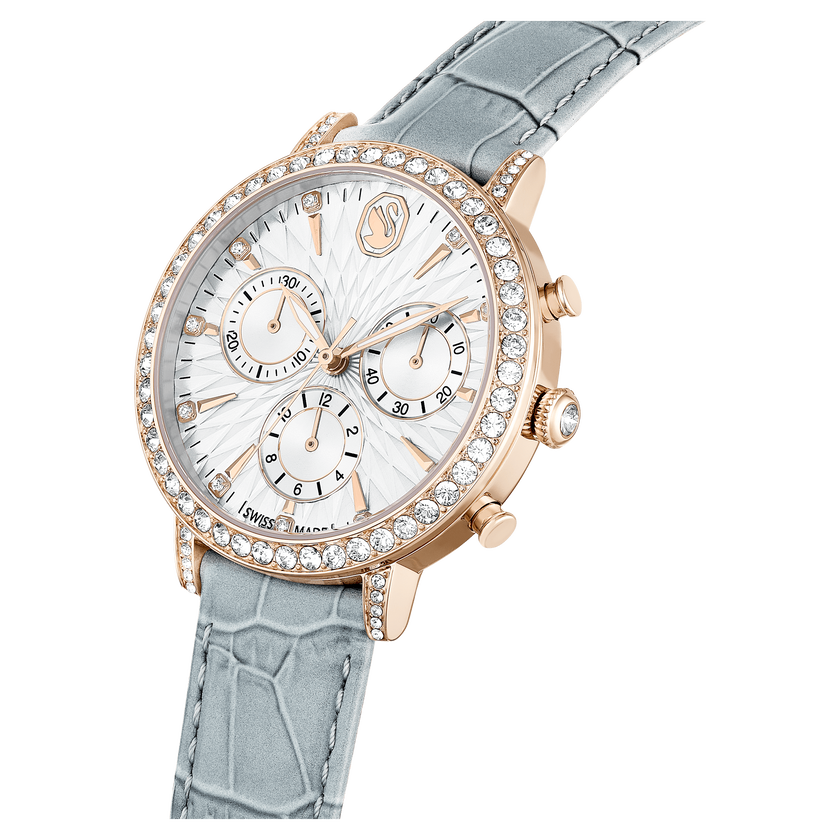 swarovski ساعة كرونو matrix tennis، صناعة سويسرية، سوار جلد، لون رمادي، لمسة نهائية بلون الشامبانيا الذهبي