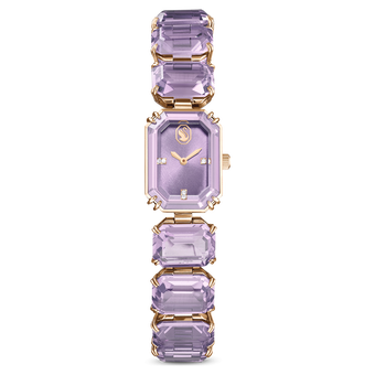 swarovski ساعة، سوار قطع مُثَمَّن، لون أرجواني، لمسة نهائية بلون ذهبي شامبين