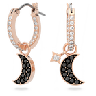 swarovski symbolic drop earrings moon and star black rose gold tone plated
