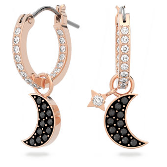 swarovski symbolic drop earrings moon and star black rose gold tone plated