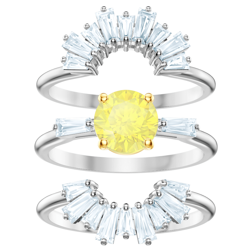 swarovski طقم خواتم sunshine،أبيض، بطلاء من الروديوم