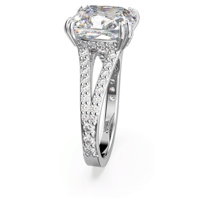 swarovski خاتم كوكتيل stilla، قطع مربع ،كريستالات متراصة، لون أبيض، طلاء روديوم