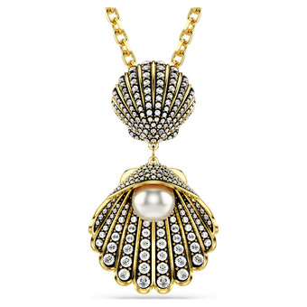 swarovski عقد idyllia، قطع متنوع، شكل صدفة، لون أبيض، طلاء بلون ذهبي