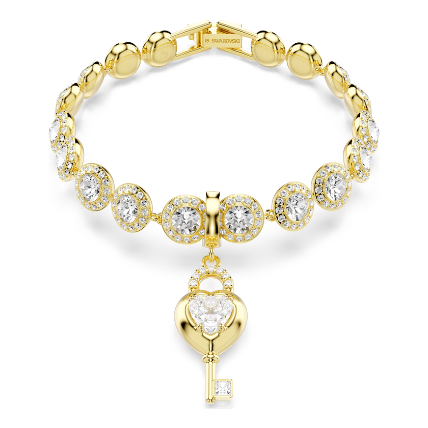 swarovski تعليقة idyllia، قطع متنوع، شكل قلب ومفتاح، لون أبيض، لمسة نهائية من الذهب عيار 18 قيراط