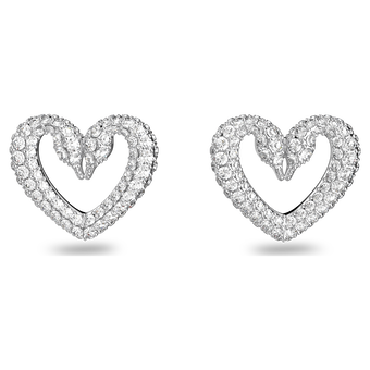 أقراط دبوسية Una، على شكل قلب، صغيرة، لون أبيض، طلاء روديوم