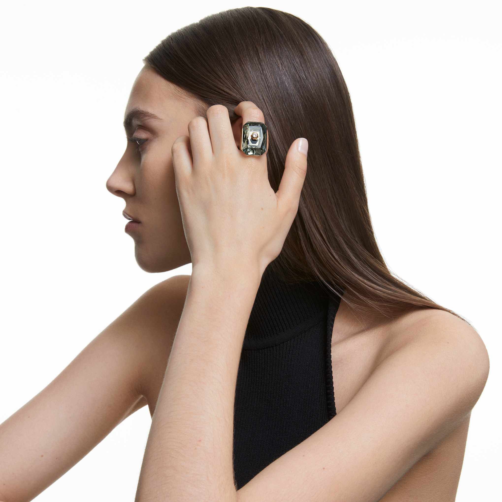 swarovski خاتم studiosa، لون رمادي، طلاء باللون الذهبي