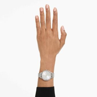 swarovski ساعة clarica، صناعة سويسرية، سوار معدني، لون فضي، ستانلس ستيل