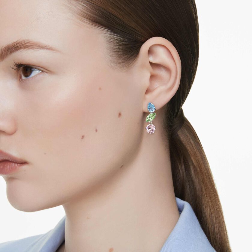 swarovski أقراط متدلية gema، تصميم غير متماثل، قطع متنوع، ألوان متعددة، طلاء روديوم