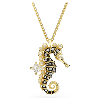 swarovski قلادة idyllia، لآلئ كريستال، شكل فرس البحر، لون أبيض، طلاء بلون ذهبي