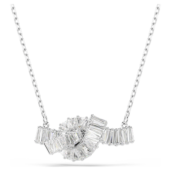 swarovski قلادة matrix، قطع باغيت، شكل عقدة، لون أبيض، طلاء روديوم