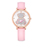 swarovski teddy watch  swiss made  leather strap  pink  rose gold tone finish
