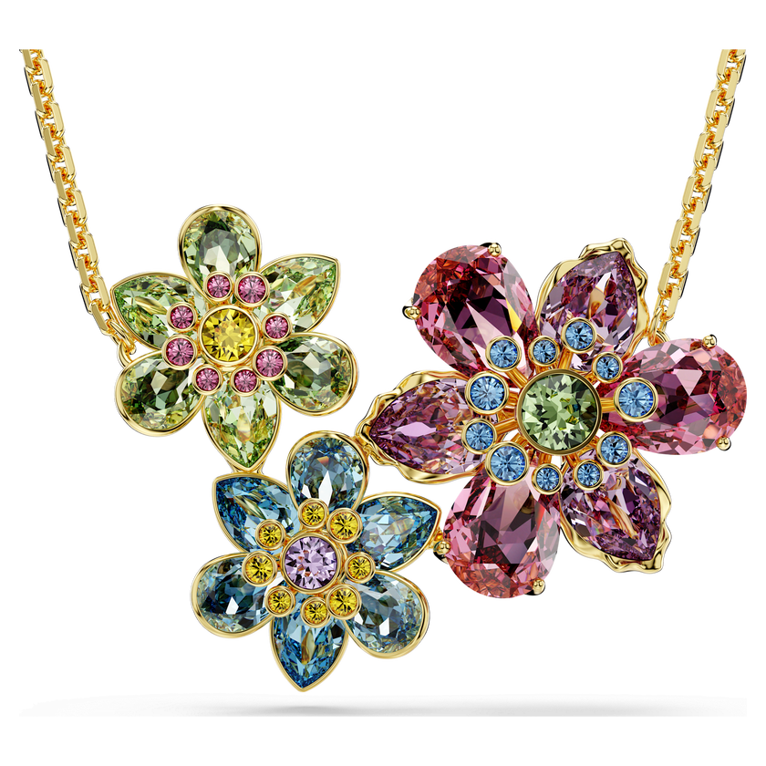 swarovski قلادة idyllia، قطع متنوع، شكل زهرة، ألوان متعددة، طلاء باللون الذهبي
