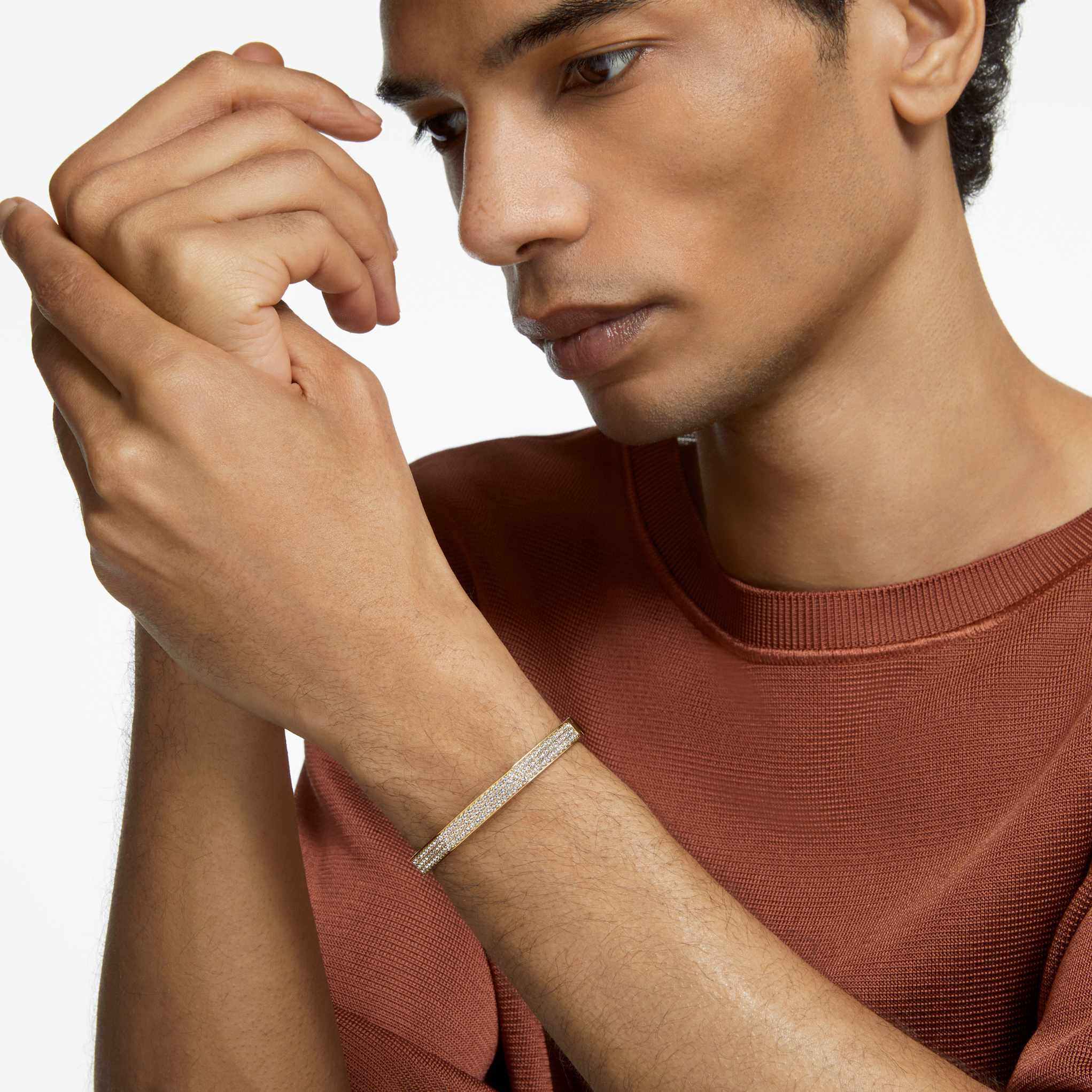 swarovski سوار dextera، شكل ثماني، لون أبيض، طلاء باللون الذهبي