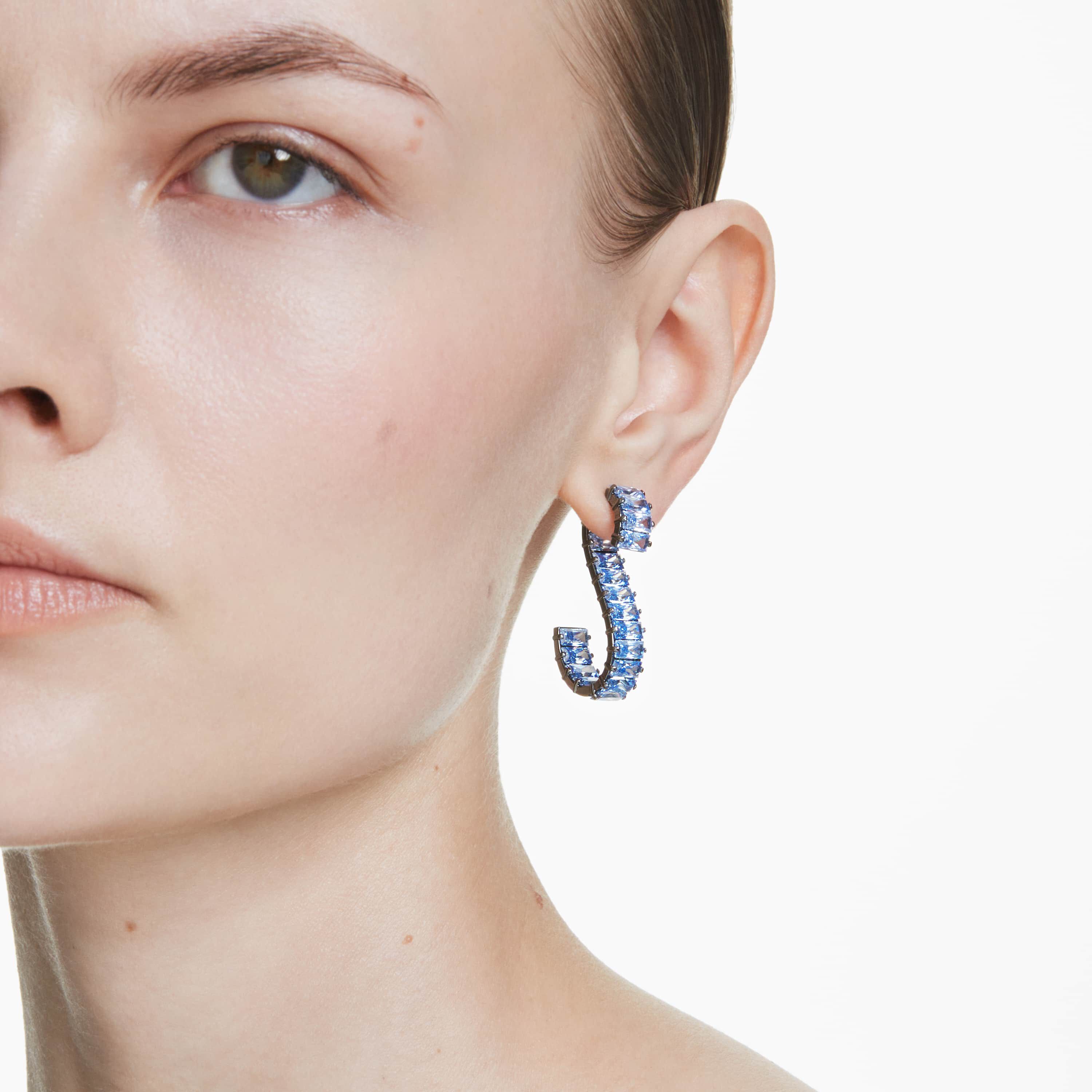 swarovski أقراط متدلية matrix، قطع باغيت، لون أزرق، طلاء روثينيوم