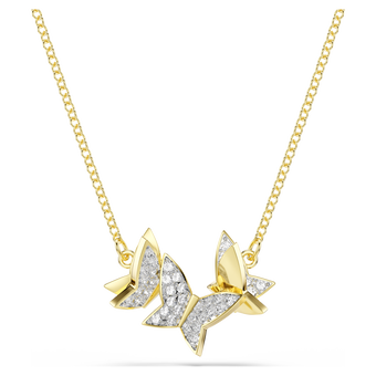swarovski عقد idyllia lilia، فراشة، لون أبيض، لمسة نهائية من الذهب عيار 18 قيراط