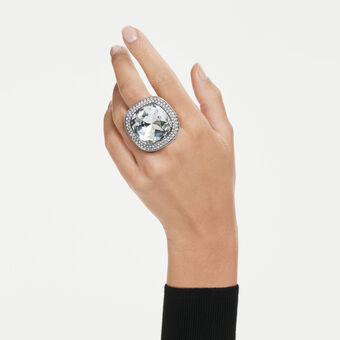 swarovski خاتم كوكتيل una angelic، قطع كوشن، لون أبيض، طلاء روتينيوم