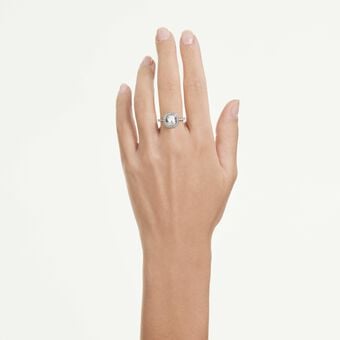 swarovski خاتم الهالة una angelic، قطع كوشن، لون أبيض، طلاء روديوم