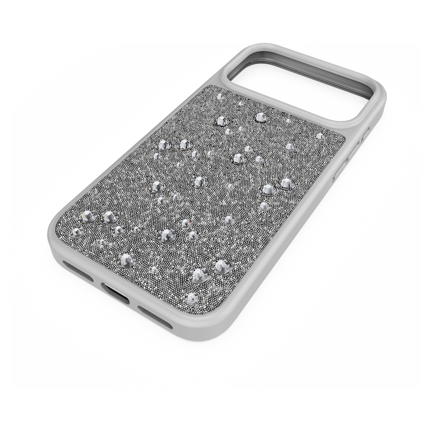 swarovski حافظة high للهاتف الذكي، كريستالات مسطحة من الخلف، iphone  17 pro max، لون فضي