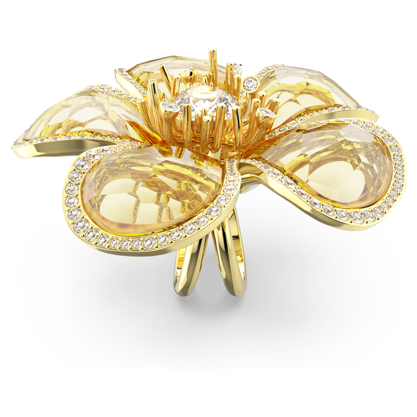 swarovski خاتم florere كوكتيل، على شكل زهرة، لون أصفر، طلاء بلون ذهبي