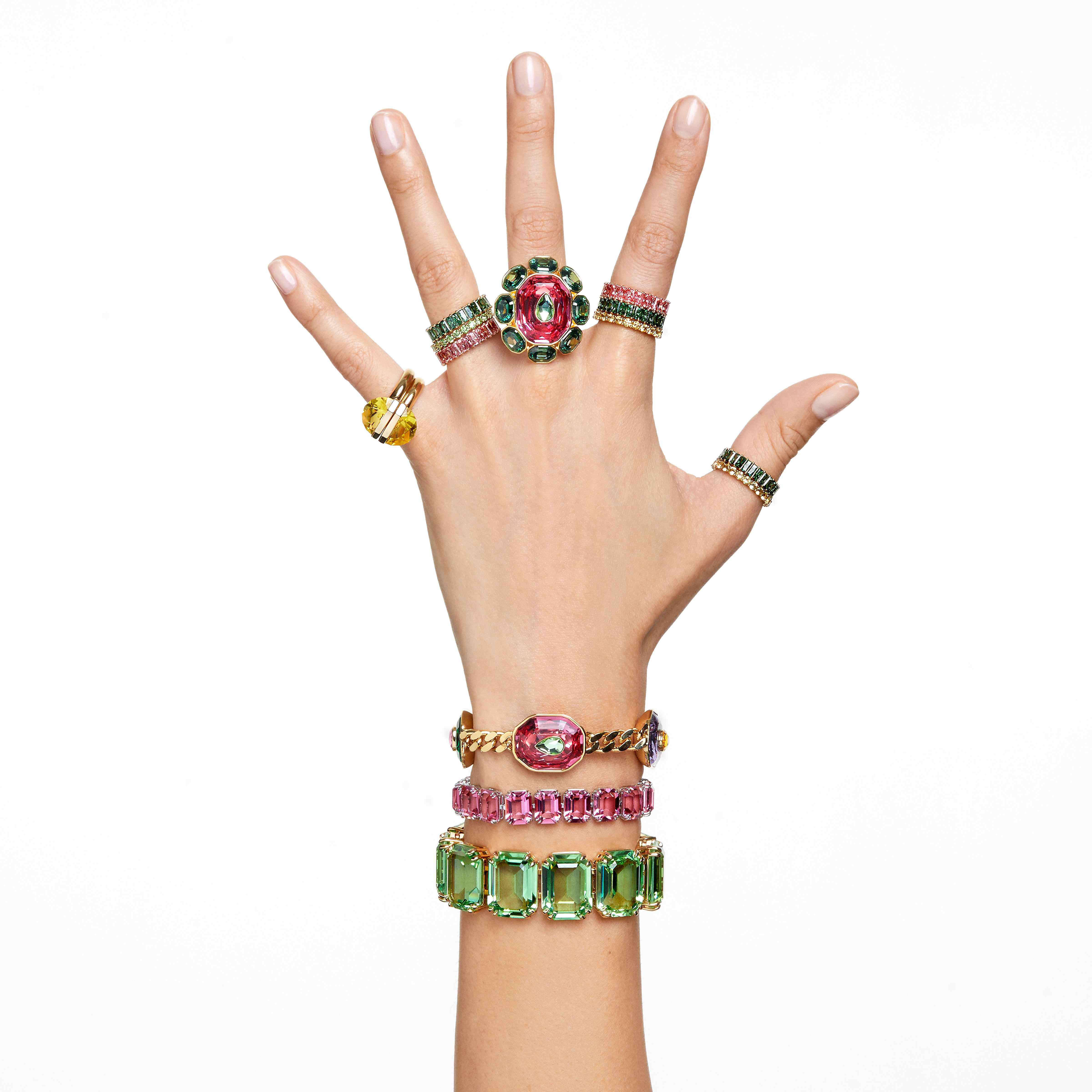 swarovski خاتم matrix، قطع باغيت، لون وردي، طلاء بلون ذهبي وردي